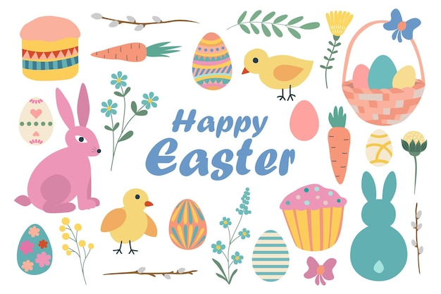 Happy Easter Vector Illustration Set