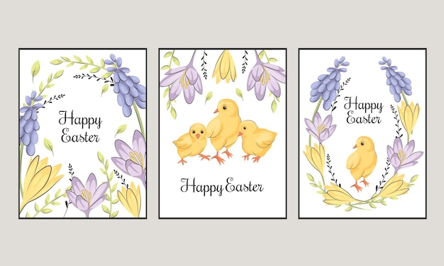 Happy Easter vector print Cute spring card with quail eggs flowers