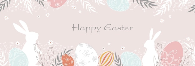 Happy Easter Vector Seamless Greeting Card Template With Text Space. Horizontally Repeatable.