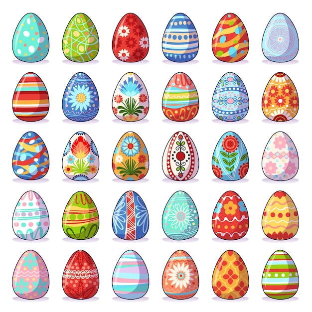 Happy easter vector set of easter eggs with traditional pattern on a white background