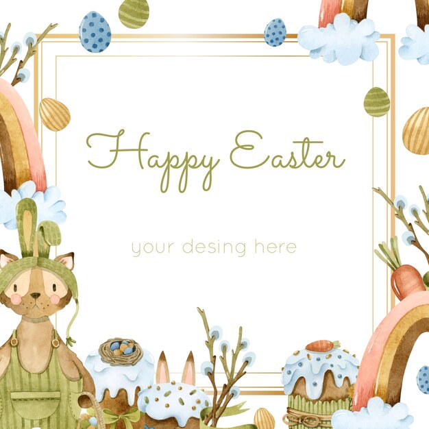 Happy Easter watercolor frame