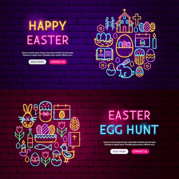 Happy Easter Website Banners. Vector Illustration of Spring Seasonal Promotion.