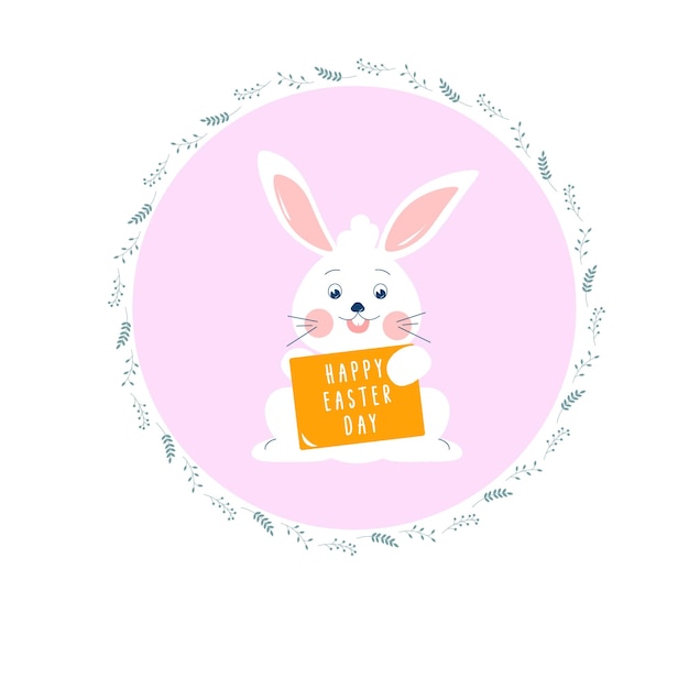 Happy Easter white hare postcard