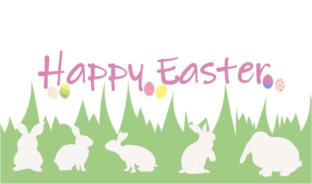 Vector happy easter with bunnies and easter eggs