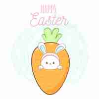 Vector happy easter with bunny carrot cartoon collection vector