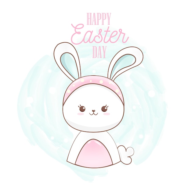 Happy easter with bunny rabbit card watercolor premium vector