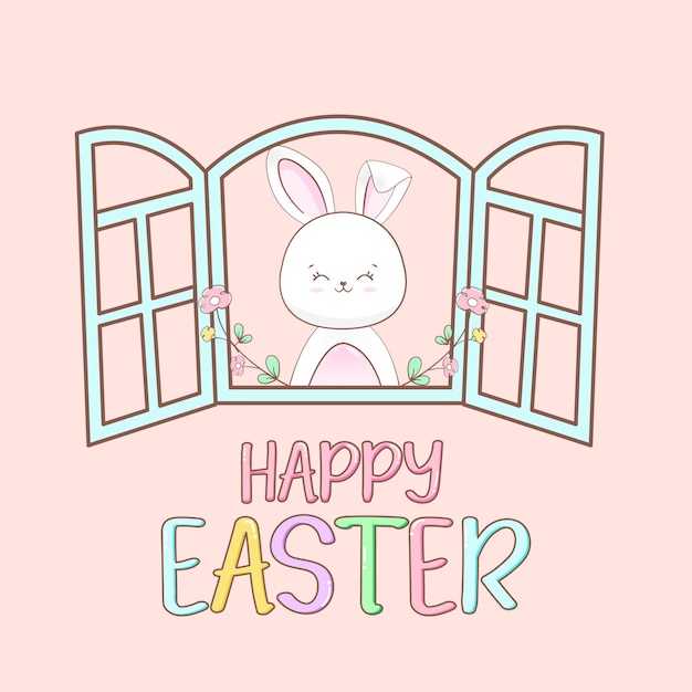 Happy easter with bunny rabbit cartoon collection Vector