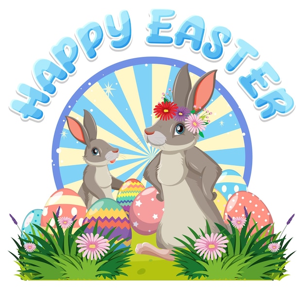 Happy easter with cute bunny for banner or poster design