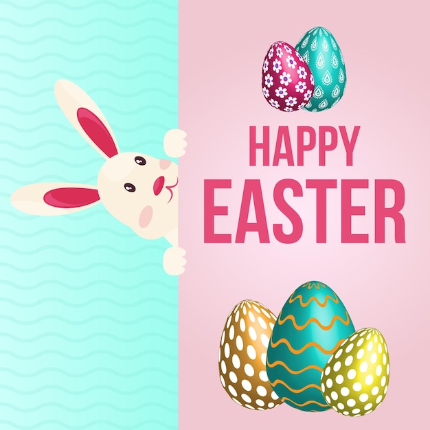 Happy Easter with cute bunny and Easter eggs banner design template