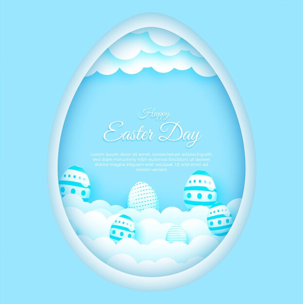 Happy easter with easter eggs in paper cut style illustration.