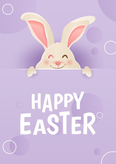 happy easter with funny bunny for april celebration on purple background