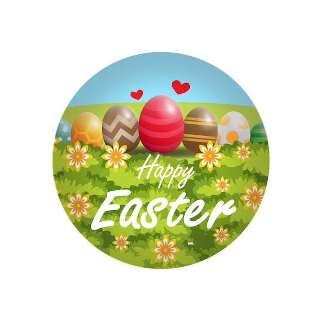 Vector happy easter with illustration of easter eggs in a circle