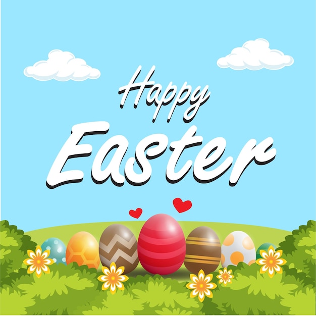 Vector happy easter with illustration of easter eggs in the grass