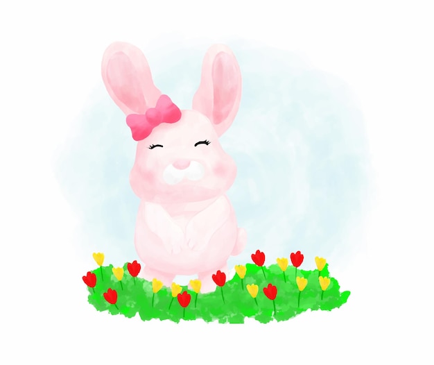 Vector happy easter with rabbit vector illustration easter card in water color style