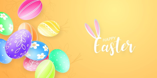 Happy Easter with realistic decorated eggs beautiful design vector illustration