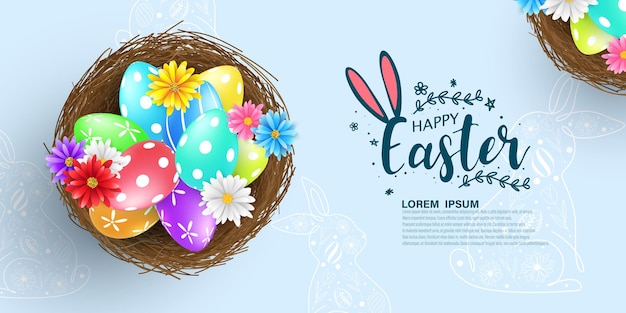 Happy Easter with realistic decorated eggs beautiful design vector illustration
