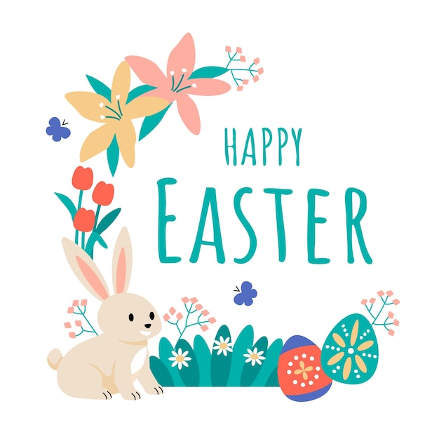 Vector happy easter wreath with beautiful flowers