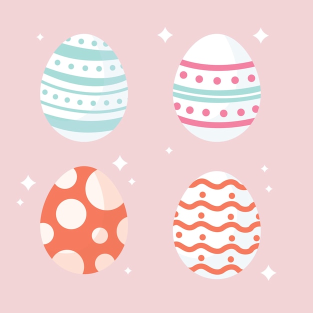 Happy EasterSet of Easter eggs with different texture on a white background