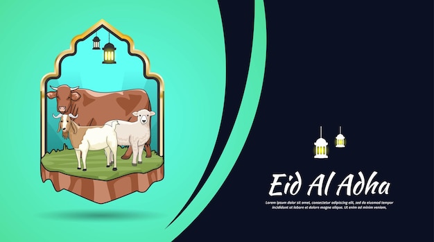 Vector happy eid al adha banner template design with cow sheep and goat vector design