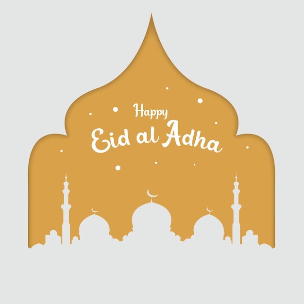 happy eid al adha idul adha banner template with mosque silhouette