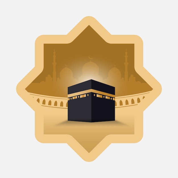モスクのシルエットと3dカーバ神殿の幸せなイードアルアドハーイドルアドハー挨拶テンプレート