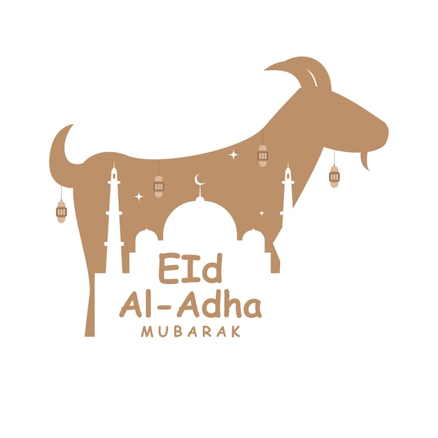 happy eid al Adha illustration with goat lantern and mosque