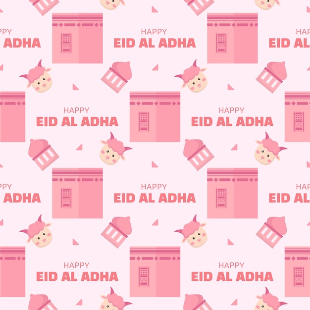 Happy Eid Al Adha Mubarak Seamless Pattern of Muslims Celebration with Sacrificial Animals Template