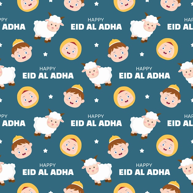 Happy Eid Al Adha Mubarak 희생 동물 템플릿을 사용한 무슬림 축하의 원활한 패턴