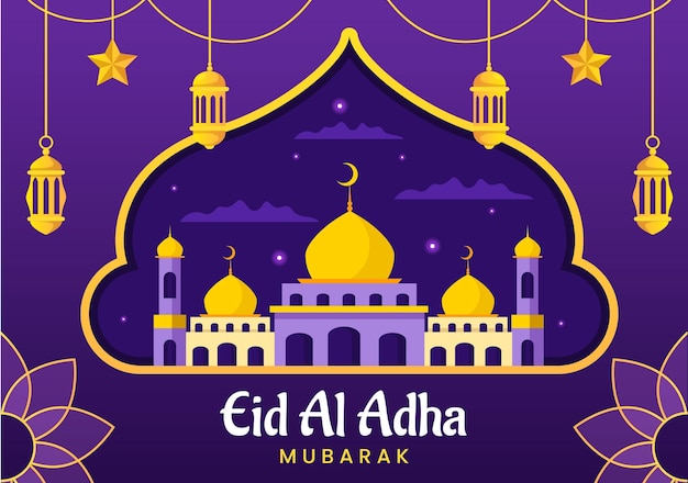 Happy Eid Al Adha Mubarak Vector Illustration Of Muslims Celebration With 희생 동물 염소