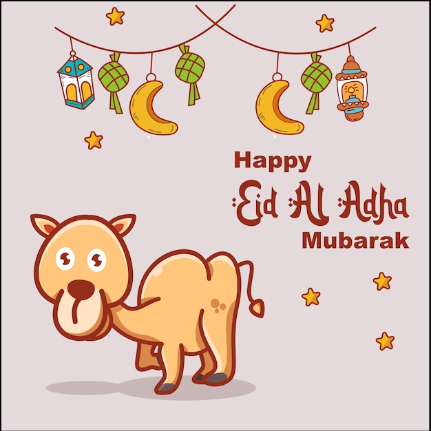 Happy eid al adha mubarak with lantern star and cute camel