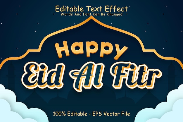 Happy Eid Al Fitr Редактируемый текстовый эффект 3 Dimension Emboss Cartoon Style