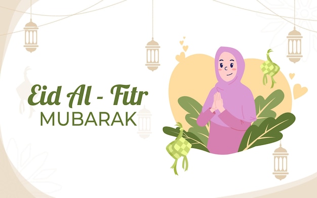 Vector happy eid al fitr mubarak cartoon illustration