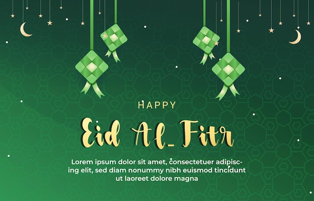happy eid al fitr template banner with beautiful islamic ornament with green background design 05