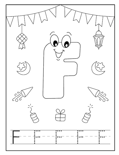 Happy Eid alphabet coloring page for toddlers