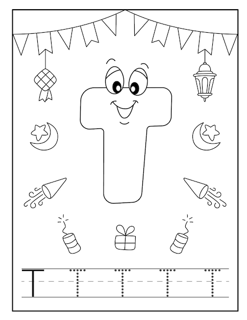 Happy Eid alphabet coloring page for toddlers