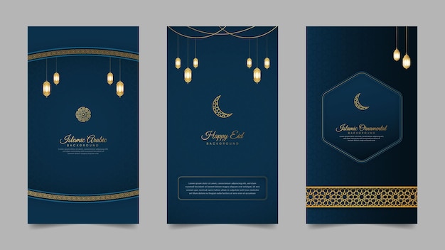 Happy Eid Blue Islamic Arabic Realistic Social Media Stories Collection Template