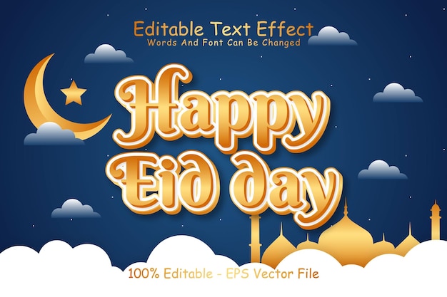 Happy eid day bewerkbaar teksteffect 3-dimensionale reliëf cartoon-stijl