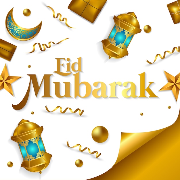 Поздравительная открытка happy eid в стиле арабской каллиграфии