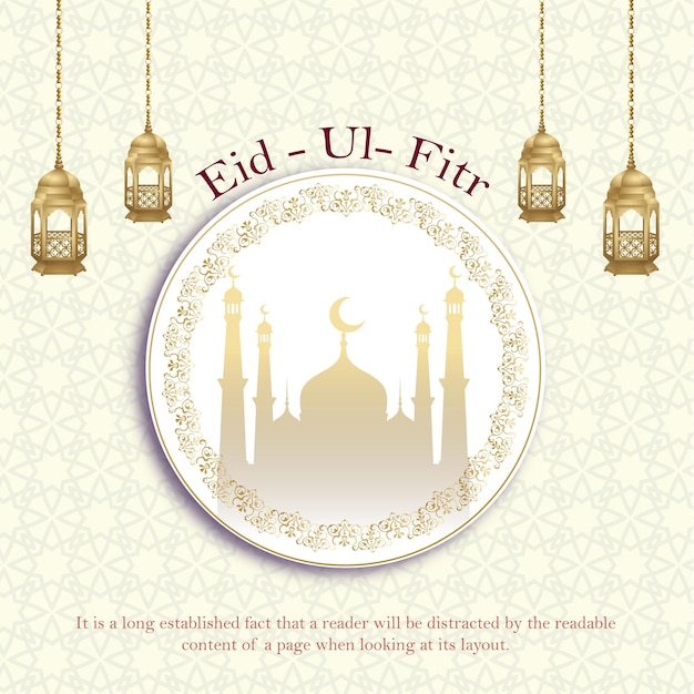 Happy Eid Greetings Light Cream Golden Background Islamic Social Media Banner Free Vector