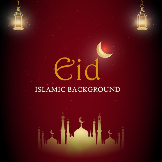 Happy eid greetings banner di social media islamico su sfondo nero marrone rossiccio