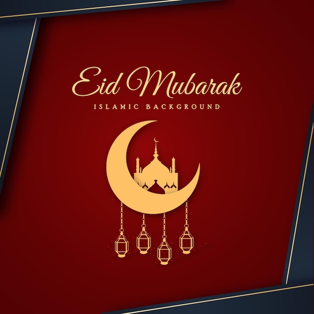 Happy Eid Greetings Maroon Blue Golden Background Islamic Social Media Banner