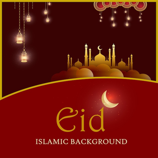 Happy eid greetings maroon golden background islamic social media banner free vector