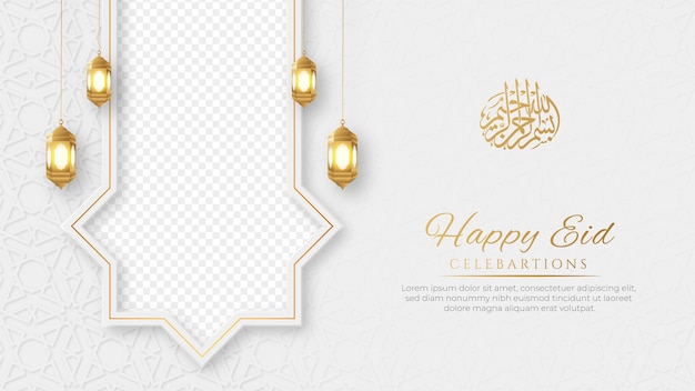 Post di social media islamico di happy eid con spazio vuoto per lo sfondo del modello di ornamento islamico della foto