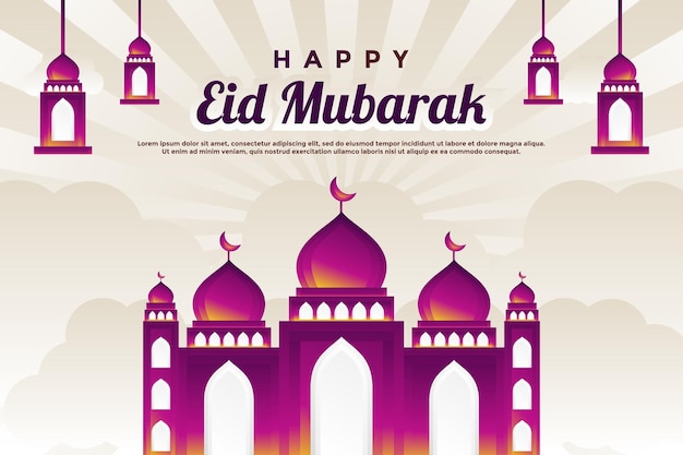 Happy eid mubarak banner met moskee achtergrond