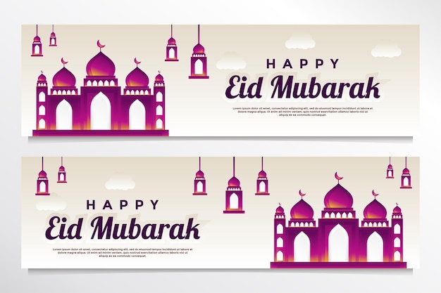 Happy Eid Mubarak Banner met moskee achtergrond