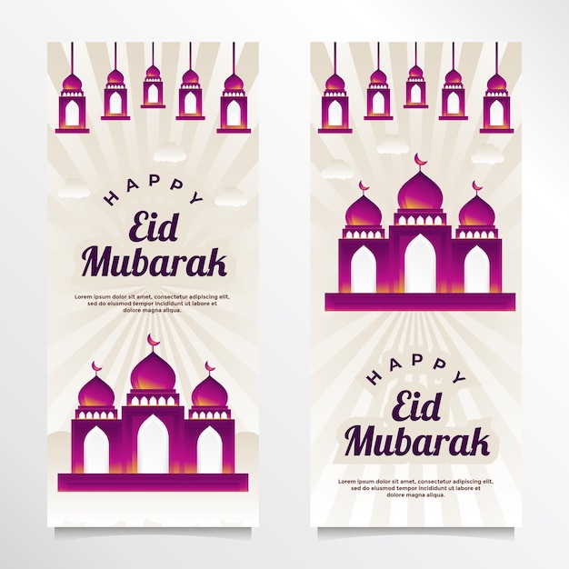 Happy eid mubarak banner met moskee achtergrond