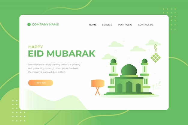 Happy Eid Mubarak celebration Template Landing Page Flat Illustration