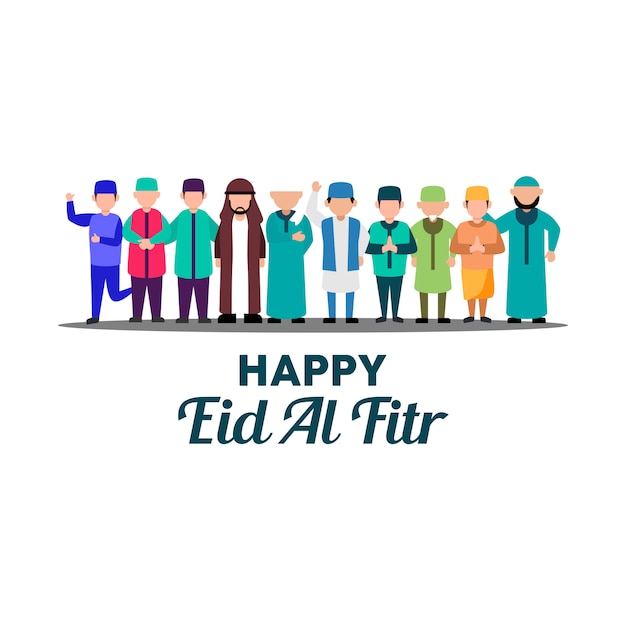 Vettore felice eid mubarak character vector design