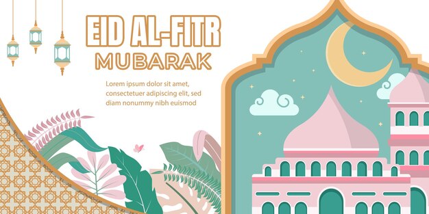 Happy Eid Mubarak cute flat cartoon background