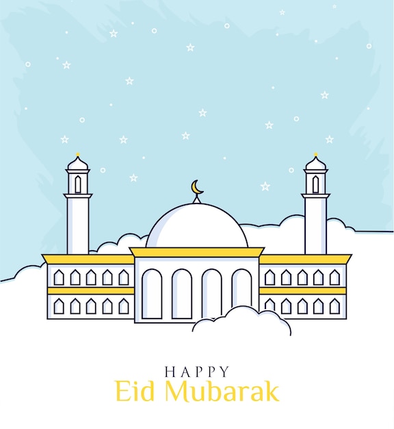 Happy eid mubarak design with mosque on the sky